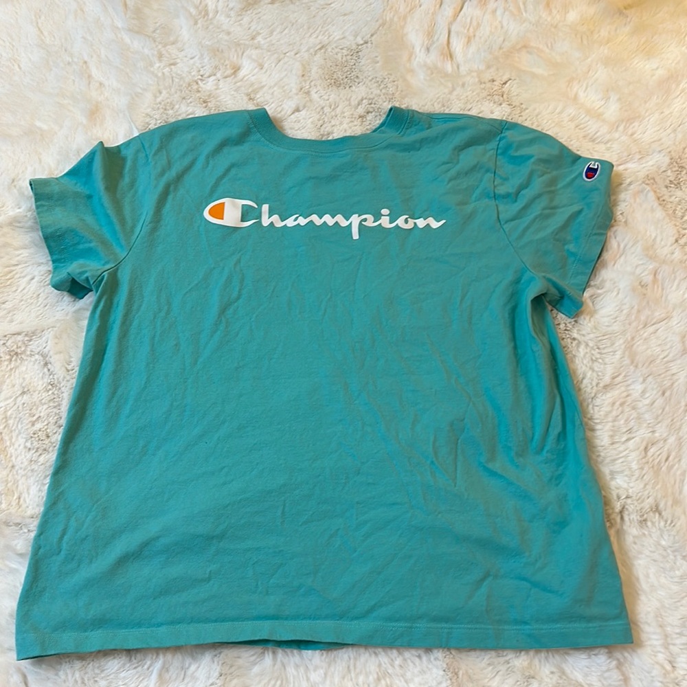 Teal Champion women’s t-shirt. Size large.